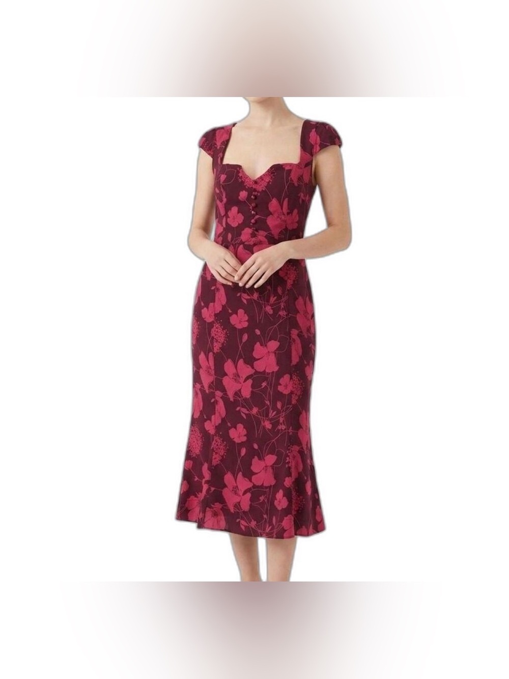 Anthropologie The Cecily Fit & Flare Sweetheart floral Midi Dress Size XS